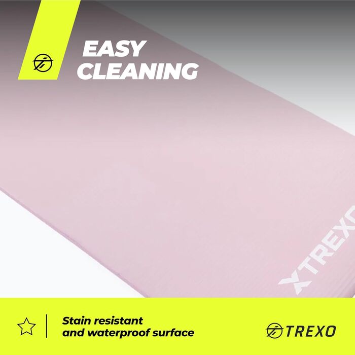 TREXO килимок для фітнесу NBR, рожевий, 183x61 см, 15 мм, з ручками