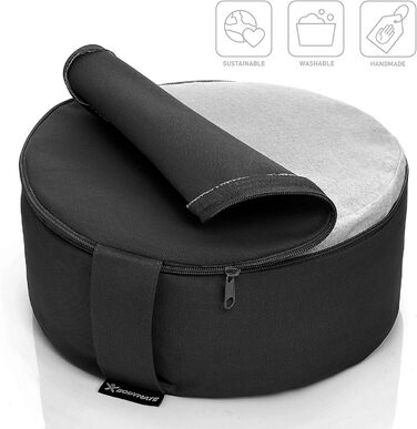 Йога подушка BODYMATE кругла 31см, 13см, з наповнювачем з лушпини гречаної, знімний чохол 100% бавовна, для медитації та сидіння, чорна