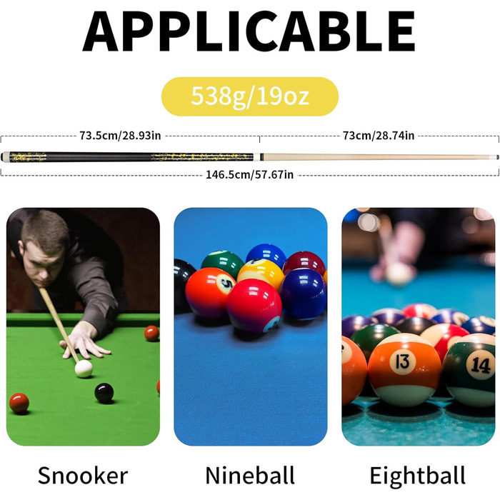 Більярдний кий Horse Billardqueue-Set, канадський клен, 58 дюймів, 18-21 oz, 2 крейди, для дорослих