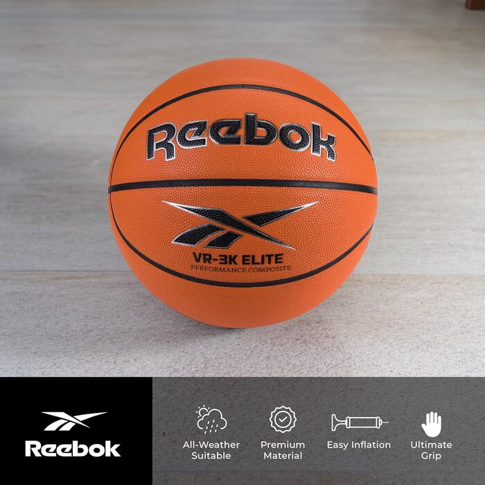 Баскетбольний м'яч Reebok Hi Vis Elite, офіційний розмір, композитна шкіра, нековзкий, з насосом і голкою, серія VR-3K