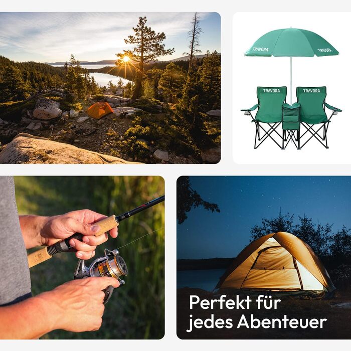 Кемпінговий стул TRAVORA 2 шт. з сонцезахистом та кишенею для охолодження - розкладний стул для відпочинку на природі