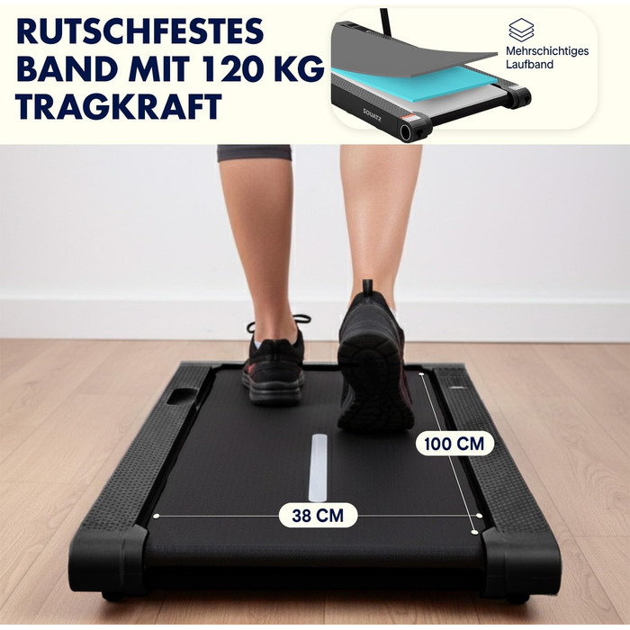 Бігова доріжка Walking Pad SQUATZ 2-в-1, складана, для дому та офісу, під стіл, з віброплатформою, тихий мотор, до 120 кг (Чорна)