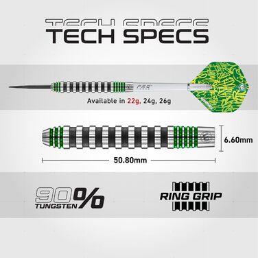 Дротики для дартсу WINMAU Advance 500 Series 22 г з зеленими оперенням і стержнями