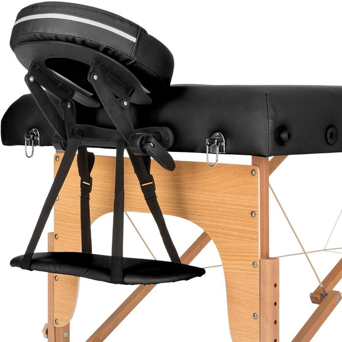 Масажний стіл Klarfit MT 500 з підлокітниками та підголівником, складаний, з регульованою спинкою (10 положень), підставкою для ніг, вирізом для обличчя, товщина наповнювача 10 см, чорний