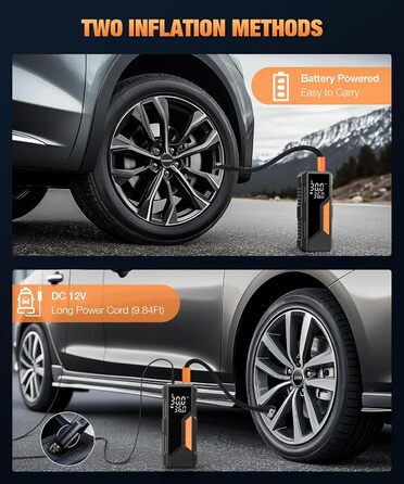 Портативний електричний компресор bedee, акумуляторний насос 12V з цифровим манометром, LED-підсвіткою, 150 PSI для авто, велосипедів і мотоциклів