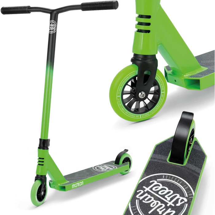 Трюковий самокат Motion Stunt Scooter Urban Pro для дітей та підлітків від 8 років, преміум-якість, ABEC 9, колеса 110 мм, міцний, для скейтпарку та школи, чорний-зелений