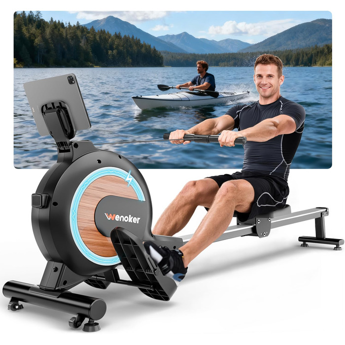 Гребний тренажер Wenoker з магнітним опором, для дому, 32 рівні навантаження, LCD-монітор, 160 кг, з мобільною APP