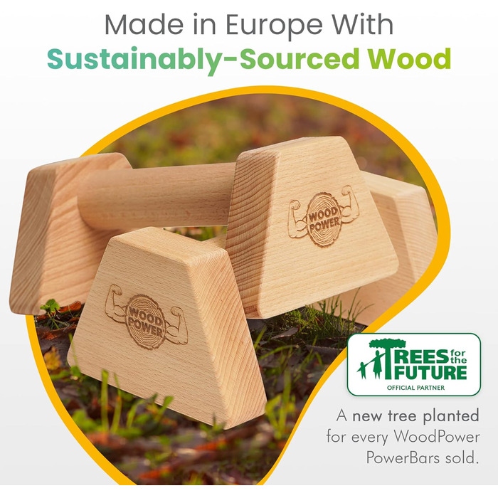 Дерев'яні бруси WOODPOWER PowerBars для віджимань і стійки на руках, нековзкі паралетси для кросфіту, йоги, калістеніки, для дому та вулиці