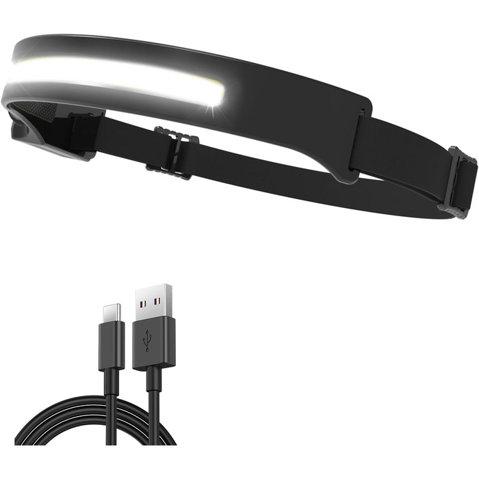 Налобний ліхтар Vokida Outdoor Vibes з широким кутом огляду, LED, USB, перезаряджається, датчик, чорний