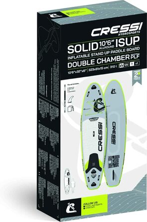 Надувна SUP-дошка Cressi Isup 12'2'' комплект для дорослих, сіро-флуоресцентна, швидке накачування, повний набір аксесуарів