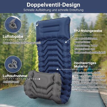 Килимок для кемпінгу Hausprofi Isomatte: ультралегкий надувний матрац з насосом та подушкою для відпочинку на природі