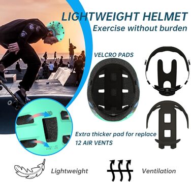 Захисний шолом Skaterhem для скейтборду, самокату, BMX (унісекс, регульований, зелений, M)