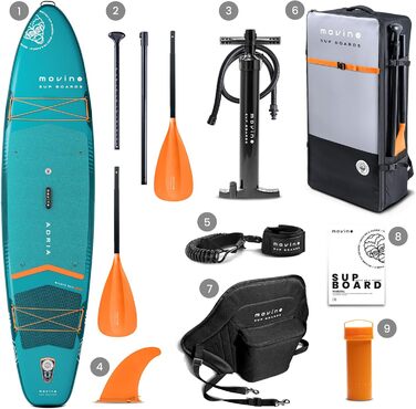 Надувний SUP дошка Movino Stand Up Paddle Board 350 см - 2в1 SUP/Каяк - до 165 кг, комплект з аксесуарами, Welded Rail, 15 PSI (Блакитний-Помаранчевий)