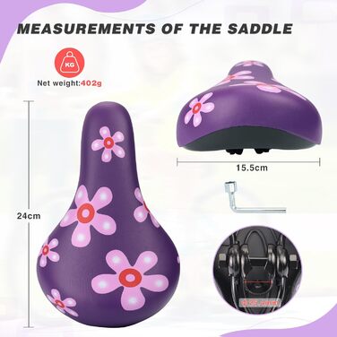 Дитячий велосипедний сидіння – м'яке та водонепроникне, з антиковзким покриттям для хлопчиків/дівчаток. Підходить для велосипедів 12, 14, 16, 18, 20 дюймів. Чорний/Червоний колір (Квіткова лілія)