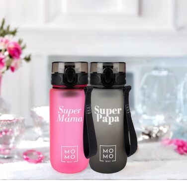 Пляшка для води MOMO WAY Super Papa 600 мл з тритану з контейнером для фруктів, без BPA, подарунок для тата, з кришкою на 1 клік, багаторазова