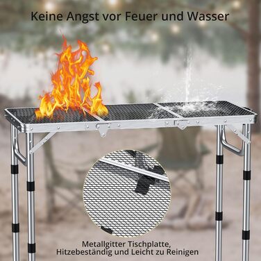 Стіл для кемпінгу Anbte Grilltisch 58x40 см, алюмінієвий каркас, регульована висота (26/48/70 см), складаний, для пікніка, BBQ, саду, балкону (срібний)