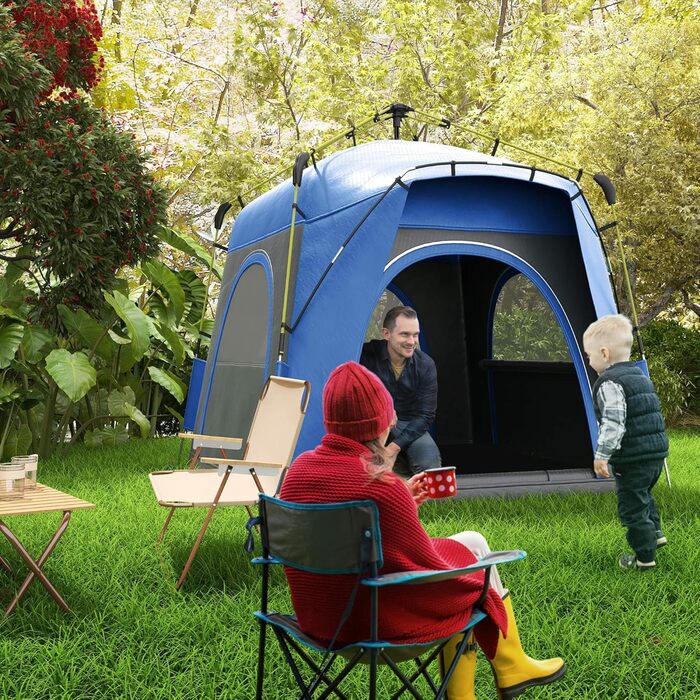 Намет Outsunny Pop-Up для 3 осіб, блакитний: кемпінговий, сімейний з UV 50+ захистом, водонепроникність 1000 мм