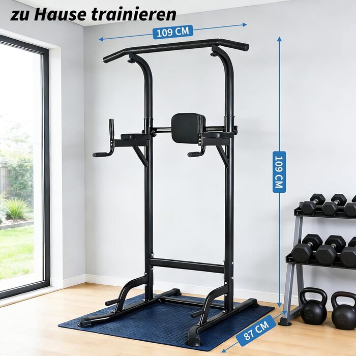 Багатофункціональний турнік Power Tower: стійка для підтягувань, брусів та вправ на прес, регульована висота, для домашнього тренажерного залу (Чорний)