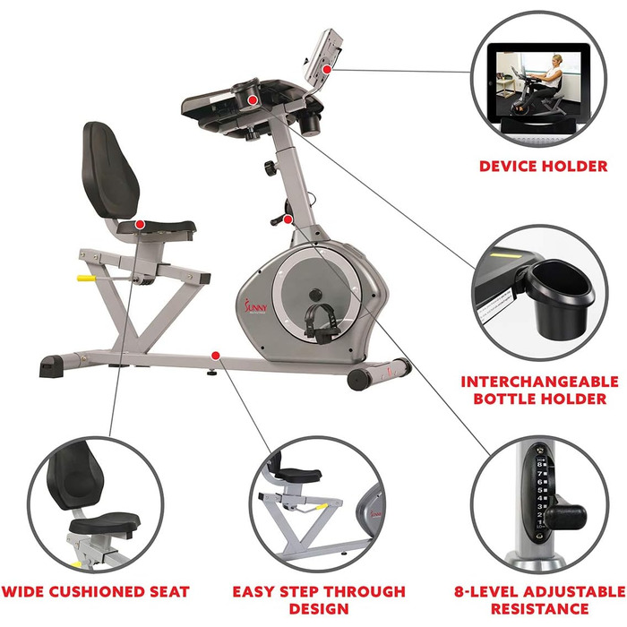 Велотренажер лежачий Sunny Health & Fitness SF-RBD4703 Cabrio, магнітний, для дому