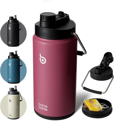 Термос пляшка BOTTLE BOTTLE 1.8 л з трубочкою, пігулковницею, ручкою та кришкою, червона, нержавіюча сталь для спорту та подорожей