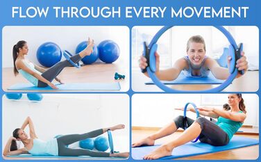 Пілатес-кільце Hyptonix з еластичними стрічками для силових тренувань, фітнесу та реабілітації, повний комплект з сумкою для зберігання (блакитне)