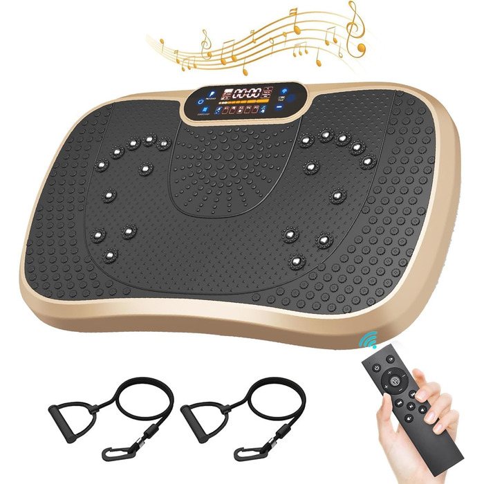 Вібраційна платформа Moziel для тренувань вдома - 99 рівнів, 5 програм, Bluetooth, 53.5x32.5 см, золотий