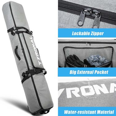 Чохол для сноуборду Tyronal з колесами, 160 см, міцний поліестер 600D, для одного сноуборду та черевиків