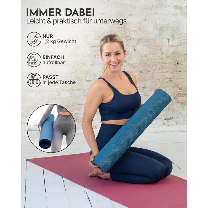 Килимок для йоги NEOLYMP – неслизький, захищає суглоби – 183x61 см – для дому, фітнесу, йоги, пілатесу – з інструкцією (Indigoblau)