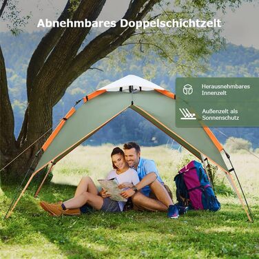 Намет Gysrevi для кемпінгу, 3-місний, миттєвий pop-up, водонепроникний, великий, двошаровий, автоматичний куполоподібний намет для кемпінгу та трекінгу