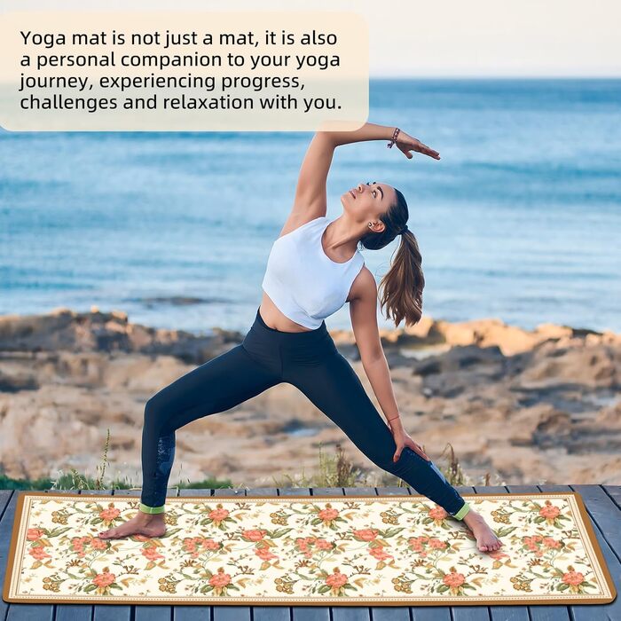 Йога мат Haquno Extra dicke 6 мм – антиковзка тренувальна килимок для HIIT, Pilates, дому та з безкоштовним ремінком для перенесення, чорний (з легким квітковим дизайном)