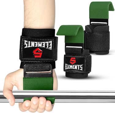 Набори для тяги 5 Element: Допоміжні петлі для силових тренувань (пара) - гачки для тяги, обладнання для чоловіків та жінок, 8 мм неопрен, для важкої атлетики, підтягувань, вправ на плечі, армійний зелений