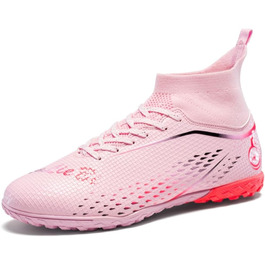 Футбольні черевики для чоловіків та жінок - TF/AG, з підтримкою щиколотки, дихаюча сітка, підошва з гумовими шипами для штучного газону та твердого ґрунту, рожеві, розмір 37 EU