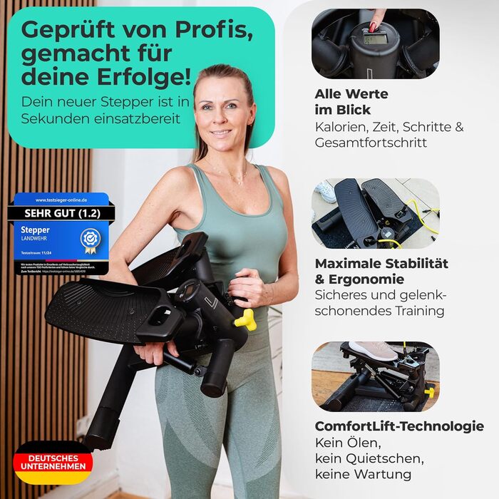 Сходи LANDWEHR для дому: фітнес-степер, до 180 кг, сталева конструкція, чорний колір. Рекомендовано тренерами!