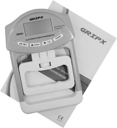 Цифровий динамометр GRIPX для вимірювання сили хвата, автоматичний, 90 кг / 198 lbs (сірий)