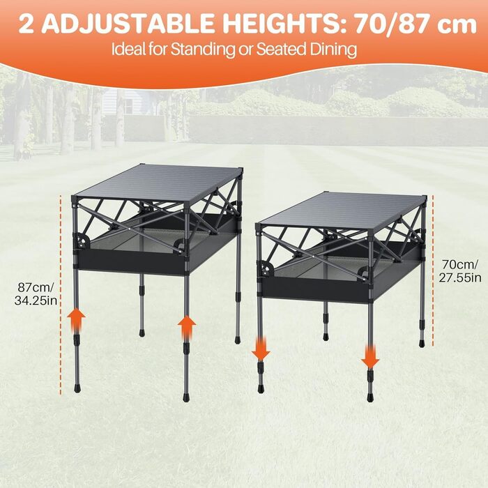 Складаний туристичний стіл FUNYKICH 82x40 см з регулюванням висоти (44/70 см), з сітчастою кишенькою, для пікніка, кемпінгу, BBQ, саду, партії. Розміри: 100x50x(70/87) см