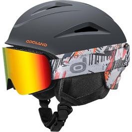 Шолом для сноуборду та лиж Odoland з маскою: захист UV 400, чорний + помаранчевий, розмір L (60-61 см)