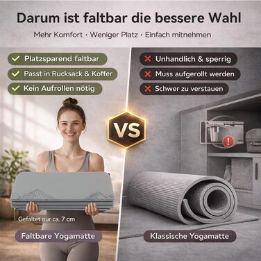 Килимок для йоги FunLife XXL 190x66x10мм: Сріблясто-сірий, для йоги, пілатесу, фітнесу - складаний, антиковзкий