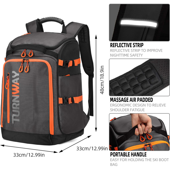 Сумка для сноуборду/лиж TurnWay | Для зберігання та транспортування спорядження, куртки, шолома, маски, рукавиць та аксесуарів. Колір: сіро-помаранчевий