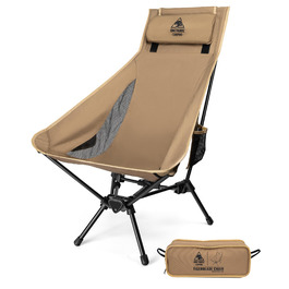 Стілець для кемпінгу OneTigris TIGERBLADE з високою спинкою, 170 кг, складний, легкий, з трикутним каркасом, для риболовлі з 2 кишенями, для відпочинку на природі, піших прогулянок, колір Койот