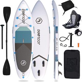 Надувний SUP Board JOOLOOG Stand Up Paddle Board 300 кг, 6 дюймів товщини, з аксесуарами для веслування для дорослих та підлітків, довжина 10'2/10'5', 320 x 81 x 15 см, зелено-сірий колір (білий/чорний з сидінням)