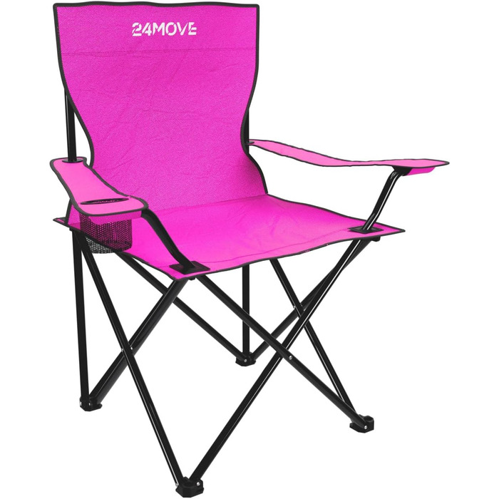 Крісло для риболовлі та відпочинку 24MOVE® - складне, з підстаканником, для дому та на вулицю (рожеве)