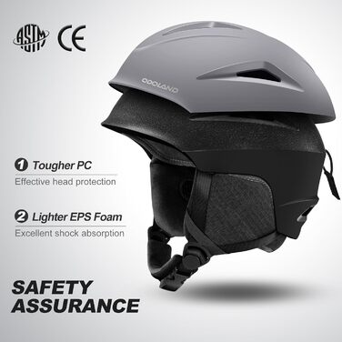 Шолом для лиж та сноуборду Odoland з маскою, сірий, розмір L (60-61 см)