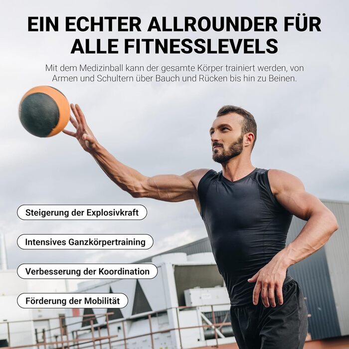 М'яч для фітнесу MSports 2-10 кг - професійний, для залу, з постер-інструкцією, оранжевий