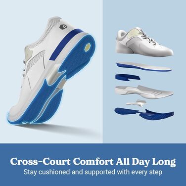 Тенісні кросівки FitVille для чоловіків (широкі) - білі/сірі. Дыхаючі кросівки для тенісу, бадмінтону, залу, фітнесу. 46 EU (широкі)