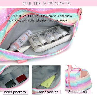 Спортивна сумка для підлітків з відділеннями для взуття та мокрого одягу, для танців, плавання, подорожей