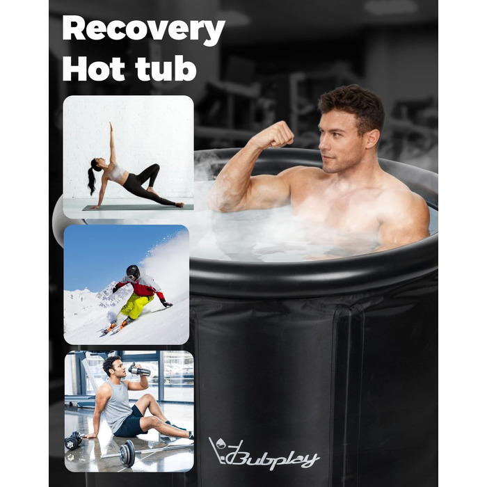 Кріованна Bubplay XL для спортсменів та дорослих, кругла ванна для холодних занурень (Cold Plunge Tub), 400 л, чорна