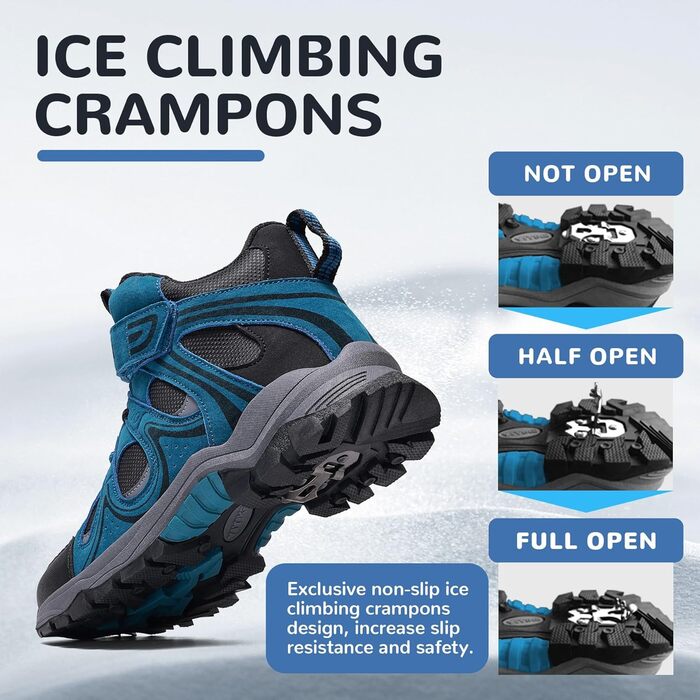 Дитячі зимові черевики ASHION для хлопчиків та дівчаток, снігоступи, теплі, з підкладкою, трекінгові черевики (33 EU, небесно-блакитний)