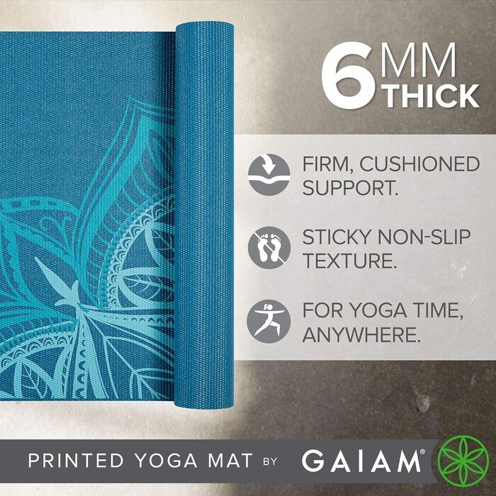 Килимок для йоги Gaiam Premium 6мм з принтом - товстий, нековзний, для йоги, пілатесу та фітнесу (68' x 24' x 6мм) (Indigo Point)