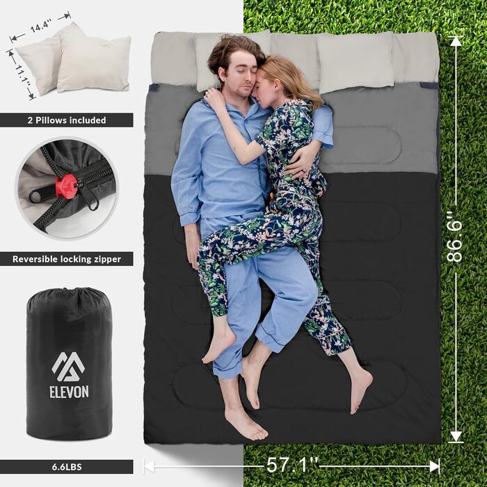 Спальний мішок Elevon для дорослих, підлітків та дітей, 3-4 сезони, водонепроникний, компактний, для кемпінгу, рюкзака, 1 особа, зелений/чорний