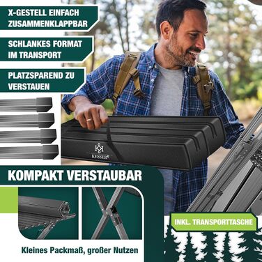 Стол для кемпінгу KESSER® розкладний, з алюмінієвим каркасом, регулювання висоти, 120x70 см, до 100 кг, з сумкою та сітчастою кишенею